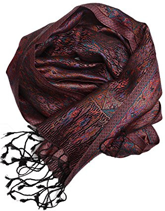 Pashmina bufanda de 100% seda de la India para hombres y mujeres, patrón cachemir/paisley, 160 x 35 cm - pañuelo de seda pura, violeta