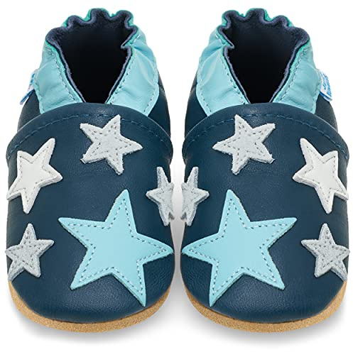 Scarpe Bambino in Morbida Pelle Ciabatte Neonato - Stelle Blu - 18-24 Mesi