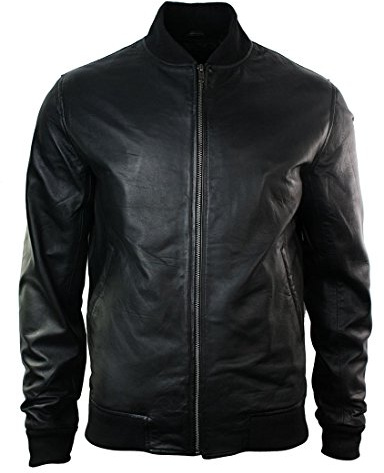 Infinity Mens Slim Fit Real Leather Black Varsity Bomber Jacket Classic Retro Black Brown