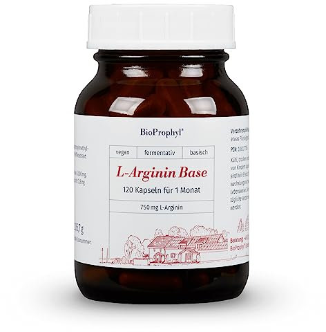 BioProphyl® L-Arginin Base mit 750 mg rein pflanzlichem L-Arginin ohne HCL mit Bioperine® - aus fermentativer, deutscher Herstellung - 120 pflanzliche Kapseln