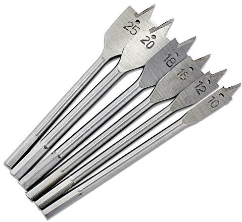 Aussel 6PCS Wood Flat Drill Bits Set 10,12,16,18,20&25mm Woodworking Hole Cutters Tools
