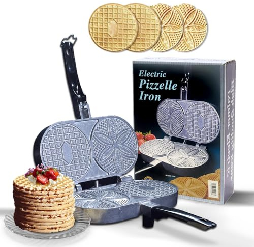 C. Palmer Pizzelle Iron Model 1000, 800 Watts Pizelle Maker Electric, American Made Pizelle Press, Makes Two 5-Inch Authentic Pizelles, Pizelle Cookie Press, Unique Housewarming Gifts for Her