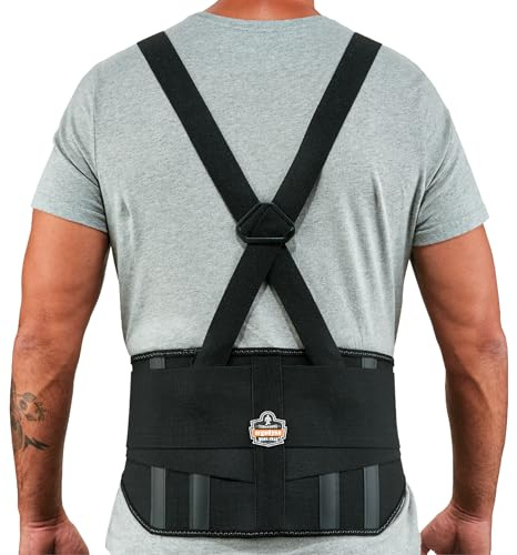 Ergodyne ProFlex 1600 Back Support Brace, 9 Extended Support, High Cut Front For Mobility, Small,Black