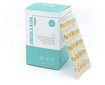 OMEGA 3 Kapseln VEGAN Algen-Öl - ohne Gelatine & kein Aufstoßen - hochwertiges DHA & EPA - 2-Monatspackung, Made in Germany