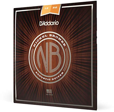 D'Addario Guitar Strings - Acoustic Guitar Strings - Nickel Bronze - For 6 String Guitar - Natural, Clear, & Focused Tone - NB1256 - Lt. Top/Med. Bottom, 12-56