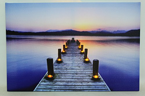 Northlight LED Lighted Sunset Boat Dock Scene Canvas Wall Art, 15.75 x 23.5, Blue