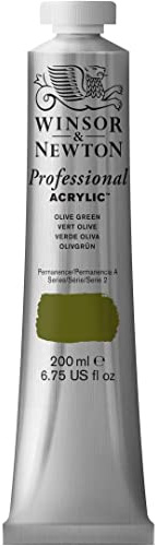Winsor & Newton 2337447 Professional Acrylfarbe in Künstlerqualität, hohe Farbbrillanz & Deckkraft, Archivqualität, 200ml Tube - Olivgrün