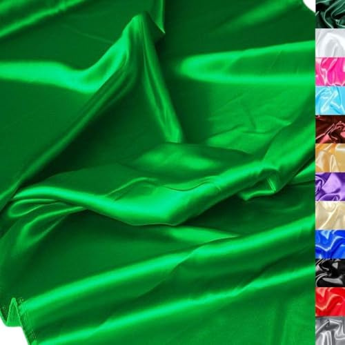 TOLKO 1m Glanz Satin Stoff Meterware als Modestoff Dekostoff Kostümstoff Gardinenstoff Vorhangstoff Hochzeitsstoff | Glitzer Satinstoffe zum Nähen Dekorieren | Nähstoffe 150cm breit (Smaragd Grün)