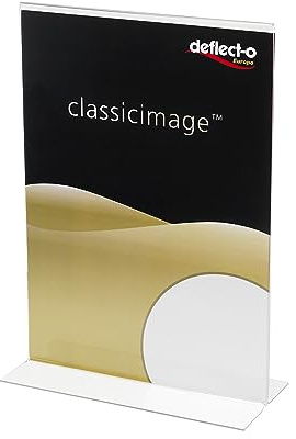 Deflecto Tischaufsteller Classic Image, gerade, A5, Hochformat, 150 x 215 x 83 mm, glasklar, doppelseitige Präsentation, Menükartenhalter, Werbeaufsteller