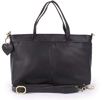 Gigi - Damen Leder Schultertasche - Arbeitstasche Groß - Abnehmbarer Verstellbarer Schultergurt - mit Herz Schlüsselring - OTHELLO 6490 - Schwarz