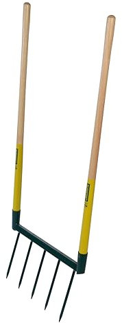 LEBORGNE - Biogrif NaturOvert, Grelinette Non Assemblée, 5 Dents Interchangeables - Boîte Carton - Double Manche Long en Bois PEFC 100% - Outillage de Jardinage - Fabrication Française