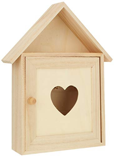 Rayher 62405000 cassetta portachiavi in legno FSC, svuotatasche, finestra cuore, 26 x 5 x 21 cm