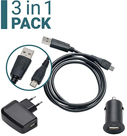 Slabo 3in1 Lade-Set für Wiko Jerry | Lenny 2 | Lenny 3 | Lenny 4 | Pulp 4G LTE | Robby | Sunny | U Feel | U Feel Lite | U Feel Prime | WIM Lite Starter Set Micro USB | KFZ Mini Adapter - SCHWARZ
