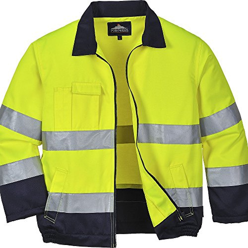 Portwest TX70 Madrid Hi-Vis Jacka Flera Fickor Reflekterande Tejp Hållbar | Gul/Marinblå, M, EN ISO 20471 Klass 3, UPF 40+, Lång Ärm, Polyester/Bomull Textiltyg, Elastisk Midja, Dubbelsydda Sömmar