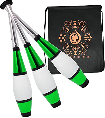 Juggle Dream 3 x Euro Clubs - Green - Great Beginner to Intermediate Juggling Clubs with Cascade Juggling Bag