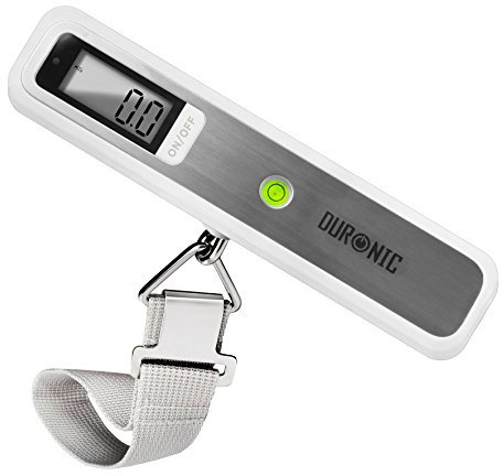 Duronic Digital Luggage Scales (white/silver) LS1019 | 50kg capacity | Weighs Suitcases and Bags | Overweight Warning Light | Compact & Portable | Strong Straps | For Air Travel | Battery Included