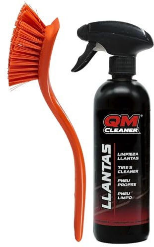QM Cleaner Llantas | Limpiador de Llantas de Acero, Aluminio, Lacadas, Viniladas, etc - Limpieza en seco, PH Neutro | Incluye Cepillo + Limpiador 500ml