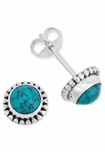 orecchini a bottone in argento 925 con pietra turchese, orecchini a bottone in vero argento sterling da donna, regalo