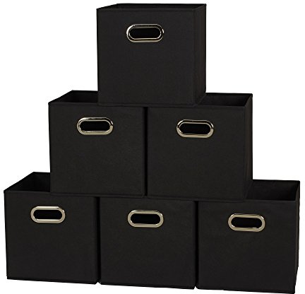 Household Essentials 80-1 Foldable Fabric Storage Bins | Set of 6 Cubby Cubes with Handles | Black, Polypropylene (PP) Iron, 6 lbs