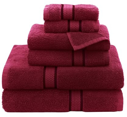 COTTON CRAFT Ultra Soft 6 Piece Towel Set - 2 Large Bath Towels, 2 Hand Towels, 2 Washcloths - Absorbent 580 GSM Quick Dry Everyday Luxury Hotel Bathroom Spa Gym Shower Pool - 100% Cotton - Burgundy