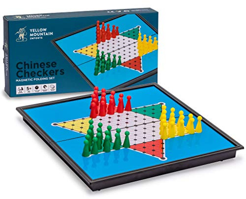 Yellow Mountain Imports Juego de Damas Chinas Halma magnético portátil, 24,8 centimetros - Juego de Mesa portátil, Plegable