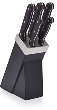 KitchenCraft - 5 Couteaux de Cuisine & Bloc à Couteaux, Acier Inoxydable, Noir