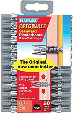 Plasterboard Hollow Cavity Drywall Plugs Raw Rawl Plug Fixings Professional Picture Frame Object Hanging Screw Fixing Clamps Pack of 50