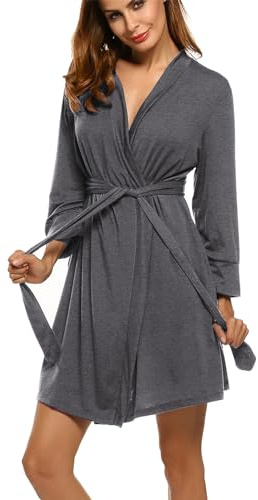 HOTOUCH Women's Bathrobe Short Pure Color Robe Lightweight Knit Pajama Robe
