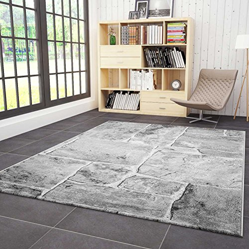 VIMODA Designer Teppich Modern Steinmauer Marmor Optik in Grau, Maße:160 x 230 cm