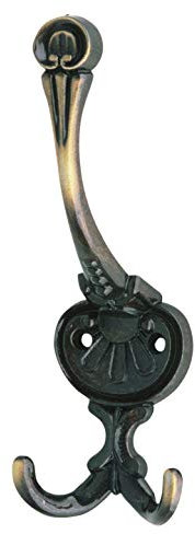 SIRO Kleiderhaken Fürth, Landhaus, Klassisch, Vintage, Zinkdruckguß - Altmessingfarbig brüniert getrommelt, 151 mm x 57 mm x 59 mm, LA 26 mm, 504/ZN10