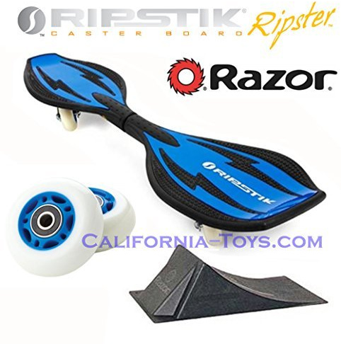 RipStik Blue Razor Mini Ripster Castor Board with Extra Set of Blue RIPSTER Replacement Wheels & Punk Ramp