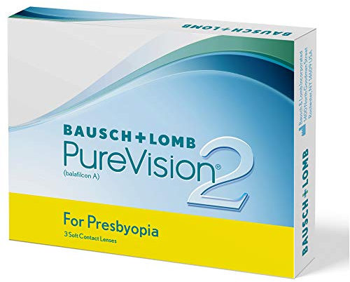 Bausch + Lomb PureVision 2 for Presbyopia Monatslinsen, sehr dünne Gleitsicht-Kontaktlinsen, weich, 3 Stück BC 8.6 mm/DIA 14 / -3.5 Dioptrien/ADD High