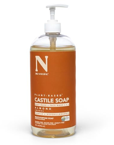 Dr. Natural Castile Liquid Soap - Multi-Use Body Wash, Shampoo and Face Wash - Hydrating Body Soap for Skin, Hair, Pets and Home - Almond - 946 ml