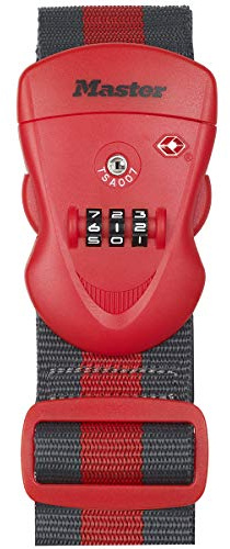 Master Lock 4702EURDRED Luggage Strap with Combination Lock, Red, 190 x 6,5 x 4,8 cm