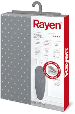 Rayen | Funda Tabla de Planchar Universal | Funda de Planchar Ajuste EasyClip | 3 capas: Espuma, Muletón, tejido 100% Algodón | Gama Medium | Medida: 130 x 47 cm | Estampado