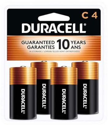 Duracell Coppertop C Batteries, 4 Count Pack, C Battery with Long-lasting Power, All-Purpose Alkaline C Battery for Household and Office Devices