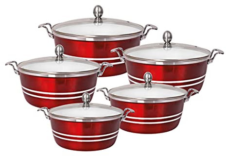 SQ Professional Metallic Aluminium Die-Cast Stockpot Set with Lids 5pc (Ruby)