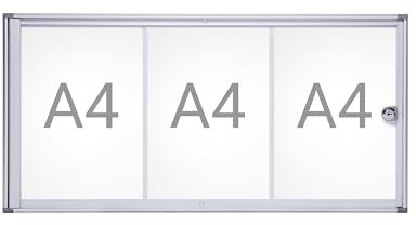 Maul Schaukasten A4 MAULextraslim | Schaukasten Vitrine mit 3x DIN A4 Seiten | Infotafel mit Aluminiumrahmen und Glastür | Platzsparende flache Bauweise | Abschließbar mit Schloss | Aluminium