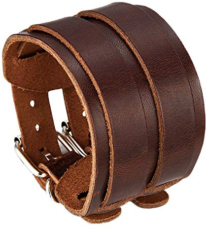 Flongo läderarmband för män stort brett läder äkta läder armband armband läderarmband manschett bälte svart brun silver punk rock biker motorcykelförare justerbar herr accessoarer, 26 centimeters