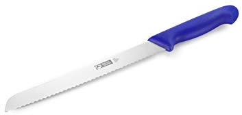 Coltello da pane (acciaio inossidabile), lama ondulata unilaterale, manico in plastica blu, 24 cm