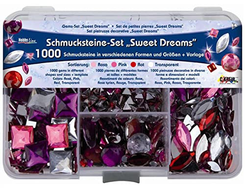 KREUL 49643 - Schmucksteine Set Sweet Dream, 1000 Steine in den Farben rosa, pink und rot, in verschiedenen Formen und Größen, zur Gestaltung von modischen Accessoires und im Home Deco Bereich