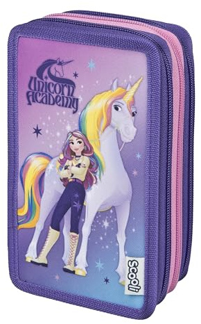 Scooli - Tripledecker Unicorn Academy - Gefülltes Schüleretui mit hochwertigen Stiften & Zubehör - Ideal für Schule, Freizeit und unterwegs - ab 6 Jahren