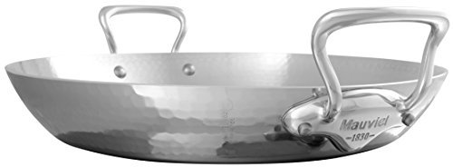 Mauviel M'Elite 5-Ply Hammered Polished Stainless Steel Paella Pan With Cast Stainless Steel Handles, 13.8-in, Made in France
