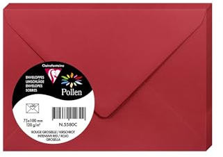Clairefontaine 5580C Pack of 20 Gummed Envelopes Format 7,5x10cm 120g/m² Intensive Red Invitation Events and Correspondence Range Pollen Premium Smooth Paper