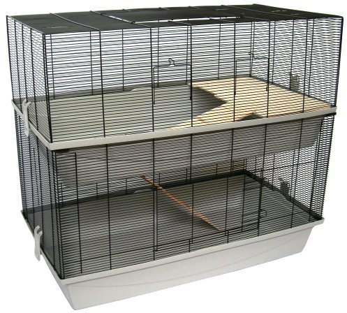 PETGARD Mäuse- und Hamsterkäfig, mehrstöckiges und großes Nagerhaus mit 2 Ebenen und 2 Holzleitern, 98x52x89 cm, Carlos
