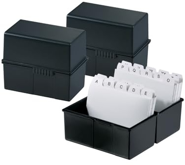 Schedario HAN SIGNAL DIN A7 orizzontale - 3 pz., design traslucido e attraente per 300 schede con cerniera in acciaio, nero, 977-13