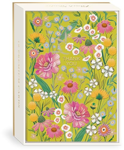 Punch Studio Boxed Notecards Elegant Blank 12-Count Thank You Cards with Embossed Detail, 3.5 x 5, Wildflower