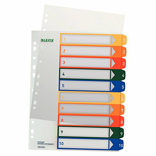 Leitz 12930000 PC-beschriftbares Register, A4, Polypropylen, 1-10, mehrfarbig (4er Pack)