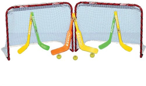 EZGoal Folding Mini Hockey Goal Set-2 Goals, Sticks & Balls