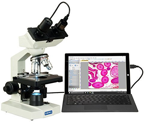 AmScope M82EZ-C03S OMAX Lab LED Compound Binokularmikroskop mit USB-Kamera und Mechanischem Tisch, 40x-2500x